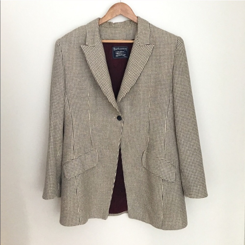 Vintage Burberry Beige Houndstooth Blazer
